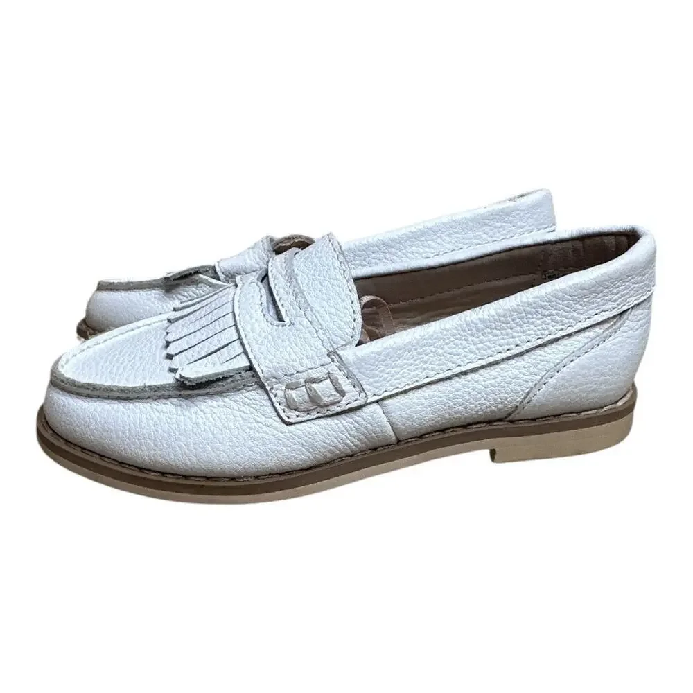 JANIE AND JACK White Leather Fringe Loafer Flats Toddler Size 6